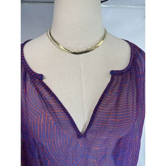 Isabel Marant Etoile Sheer Geometric Top Red Blue Long Sleeve Flowy - Picture 10 of 16